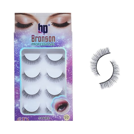 Bronson Professional Pair 6D Long & Natural False Eyelashes - 212 - Black (5 Pairs)