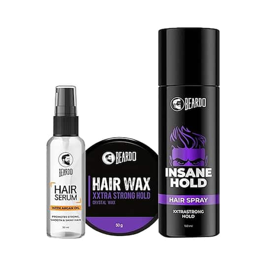 Beardo Ultimate Styling Combo Include Hair Serum with Xtra Strong Hair Wax, Insane Hold Spray (3Pcs)