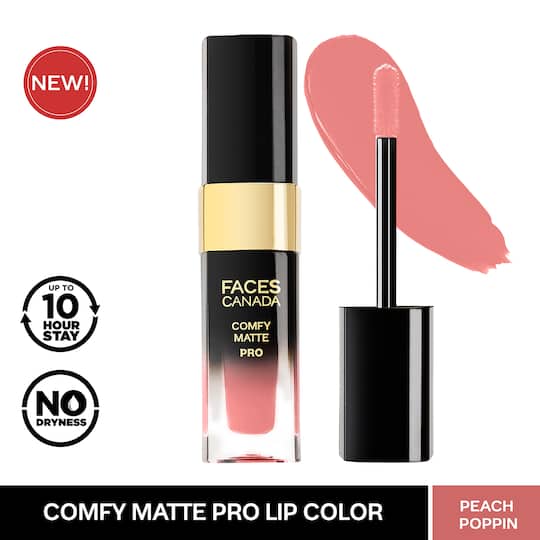 Faces Canada Comfy Matte Pro Liquid Lipstick - Peach Poppin 16, 10HR Stay, No Dryness (5.5 ml)