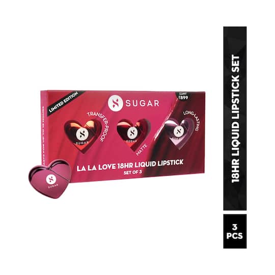 SUGAR Cosmetics La La Love Liquid Lipstick Set - 01 Cherry Crush, 02 Scarlet Smitten & 04 Mauve Mack (3pcs)