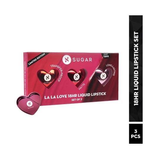 SUGAR Cosmetics La La Love Liquid Lipstick Set - 01 Cherry Crush, 03 Berry Bliss & 05 Pink Platonic (3pcs)