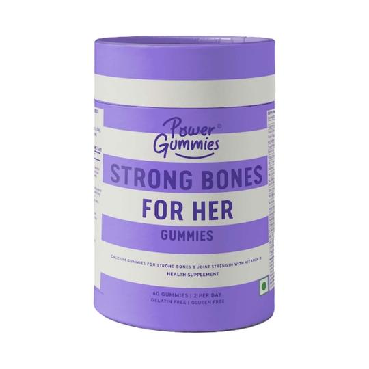 Power Gummies Strong Bones For Her-Vitamin D3 & Calcium with Strawberry Flavour (60 Gummies)