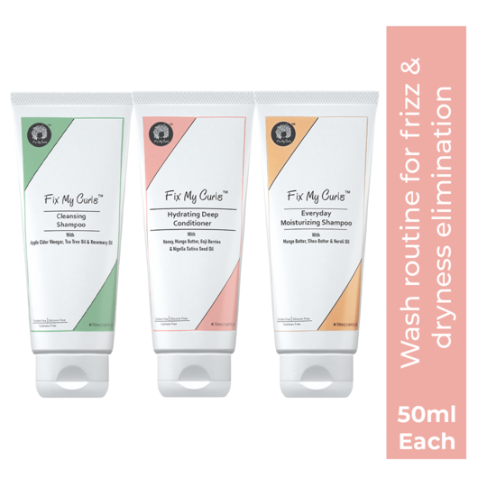 Fix My Curls Wash Day 3 Step Pack has Cleansing & Moisturizing Shampoo & Hydrating Deep Conditioner (3 Pcs, 50 g Each)