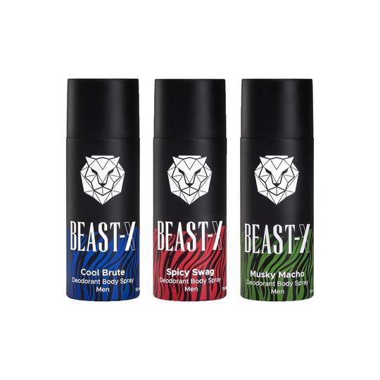 Pure Sense Beast X Spicy Swag, Cool Brute And Musky Macho Men Body Spray Set (3 Pcs)