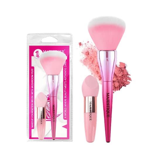 Majestique Makeup Foundation Brush with Mushroom Puff (2 pcs)