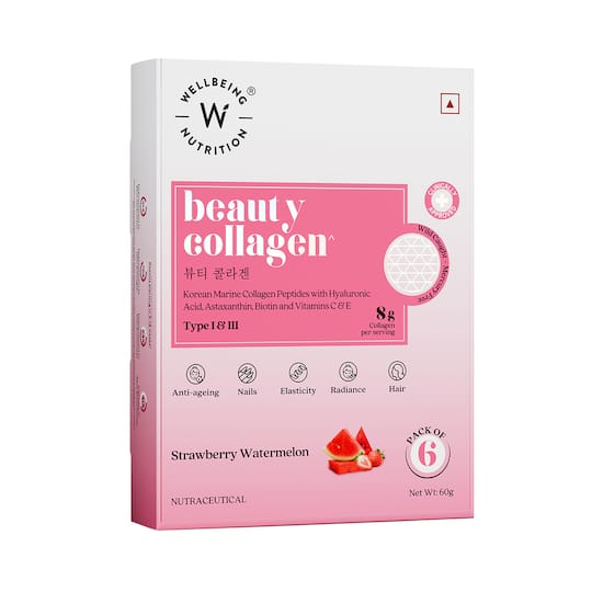 Wellbeing Nutrition Beauty Collagen HLA and Biotin Skin Hair and Nails Strawberry Flavor (6 pcs)