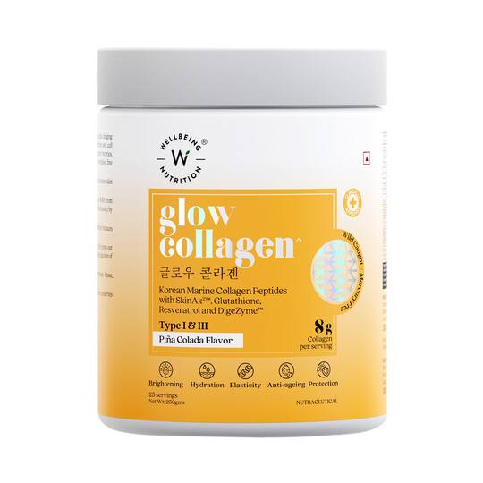 Wellbeing Nutrition Glow Collagen Peptides Reduces Pigmentation Pina Colada Flavor (250 g)