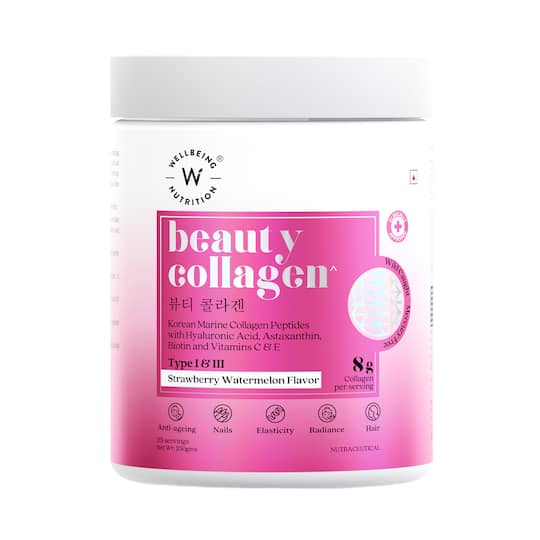 Wellbeing Nutrition Beauty Collagen HLA and Biotin Skin Hair and Nails Strawberry Flavor (250 g)