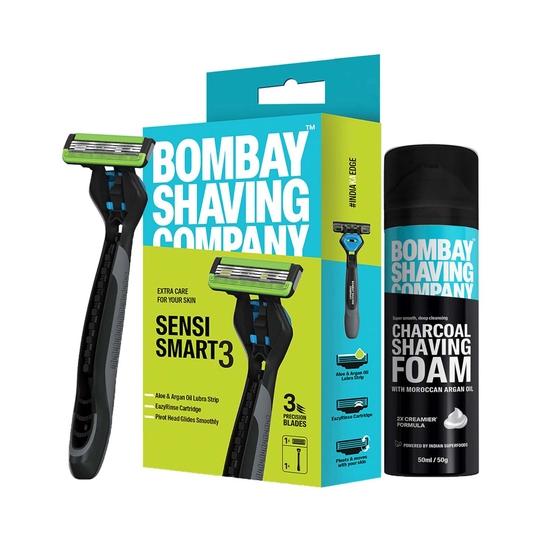 Bombay Shaving Company Sensi Smart 3 Razor and Charcoal Shaving Foam Grooming Kit (3 Pcs)