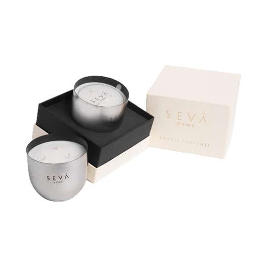 Seva Home Heirloom Classic Aqua Silver Candle