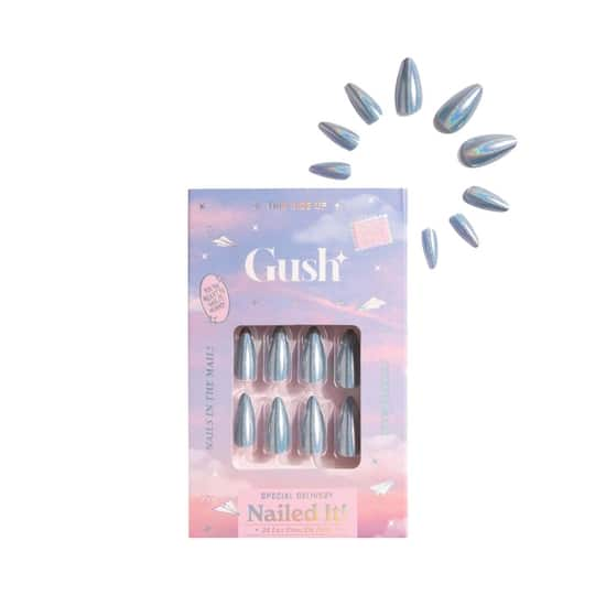 Gush Beauty Nailed It Reusable Luxury Press On Nails - Baby Blue Chrome - Medium Almond (8 pcs)