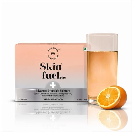 Wellbeing Nutrition Skin Fuel Pro+ Glutathione, Vit C & E, Anti-aging Valencia Orange - 28 Servings