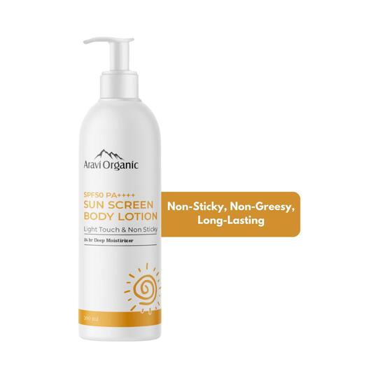 Aravi Organic SPF 50++++ Sunscreen Body Lotion For Naturally Nourish With UVA-B Protection (200 ml)