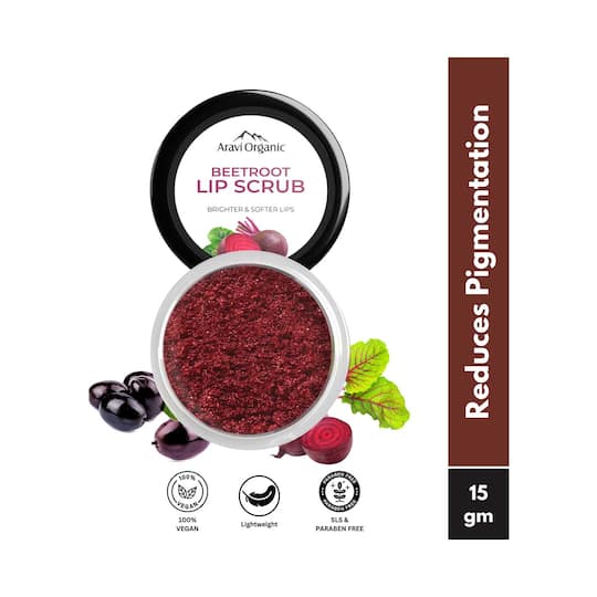 Aravi Organic Beetroot Lip Lightening Scrub Balm for Dark, Chapped & Pigmented Lips (15 g)
