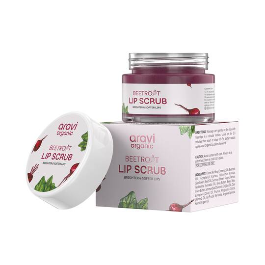 Aravi Organic Beetroot Lip Lightening Scrub Balm for Dark, Chapped & Pigmented Lips (15 g)