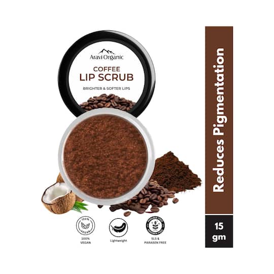 Aravi Organic Coffee Lip Lightening Scrub Balm for Dark, Chapped & Pigmented Lips (15 g)