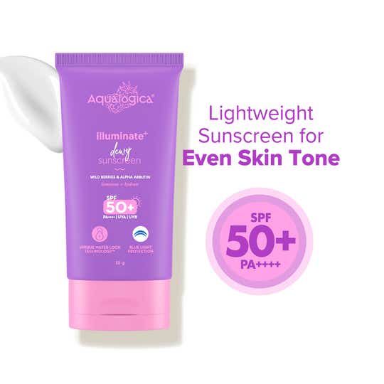Aqualogica Illuminate+ Dewy Lightweight Sunscreen Gel SPF 50+ PA++++ for All Skin Types (30 g)