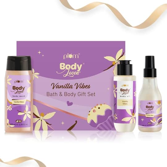 Plum BodyLovin' Vanilla Vibes Bath & Body Gift Set with Body Wash, Body Mist & Body Oil (300 ml)