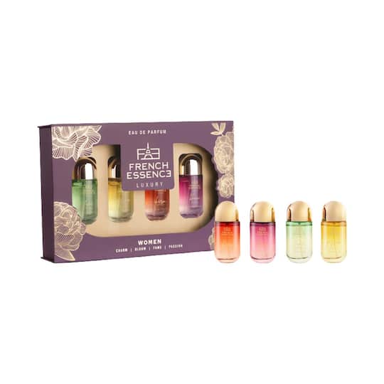 FRENCH ESSENCE Premium Purple (Charm, Bloom, Fame & Passion) Luxury Perfume Gift Set For Women (4 pcs)