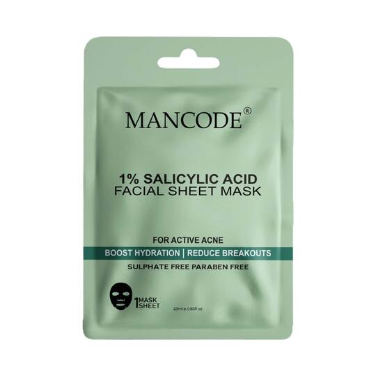 Mancode 1% Salicylic Acid Facial Sheet Mask For All Skin Types (25 ml)