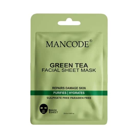 Mancode Green Tea Facial Sheet Mask For All Skin Types (25 ml)