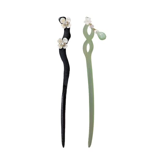 Majestique Wooden Resin Juda Pin Hair Sticks for Buns Hair Accessories Best Gift (2 pcs)