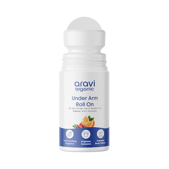 Aravi Organic Under Arm Roll On - 5% AHA 2% Kojic Acid & 1% Mandelic Acid Control Body Odour (50 ml)