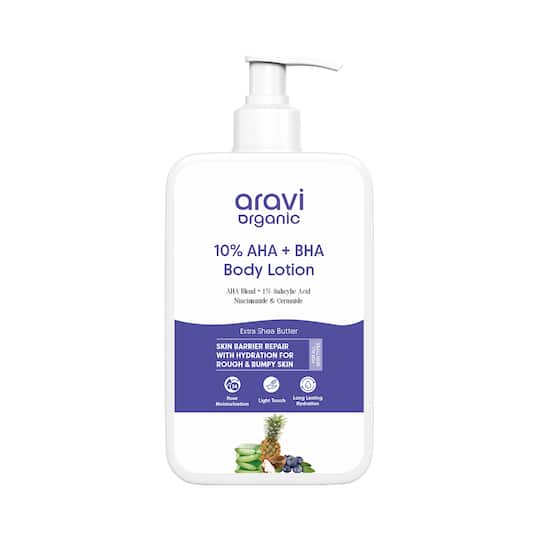 Aravi Organic 10% AHA + 1% BHA Body Lotion Treats Strawberry Legs & Bumpy Skin (200 ml)
