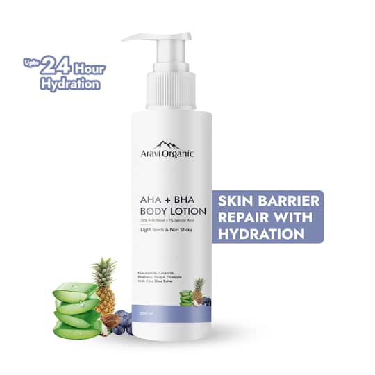 Aravi Organic 10% AHA + 1% BHA Body Lotion Treats Strawberry Legs & Bumpy Skin (200 ml)