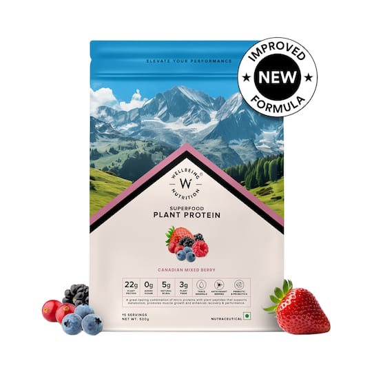 Wellbeing Nutrition Organic Vegan Protein Isolate 3B CFU Probiotics Canadian Mixed Berry (500 g)