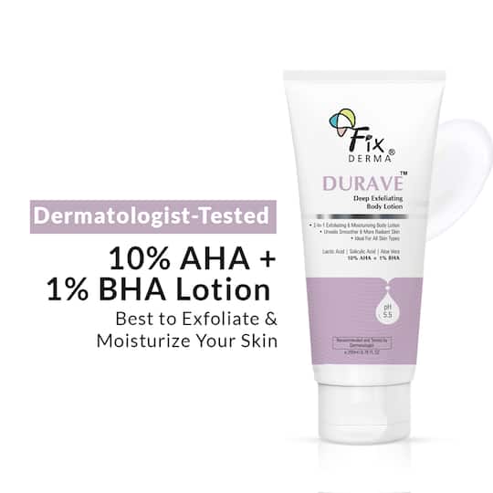 Fixderma Durave 10% AHA + 1% BHA Deep Exfoliating Body Lotion with Lactic & 1% Salicylic Acid (200ml)