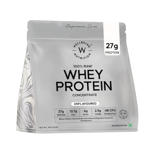 Wellbeing Nutrition Whey Protein Concentrate 27g Protein 4B CFU Probiotics Unflavored (1 kg)