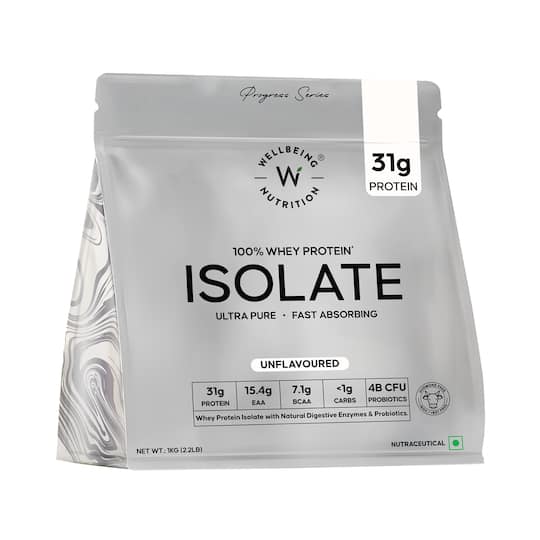Wellbeing Nutrition Whey Protein Isolate 31g Protein 4B CFU Probiotics Unflavored (1 kg)