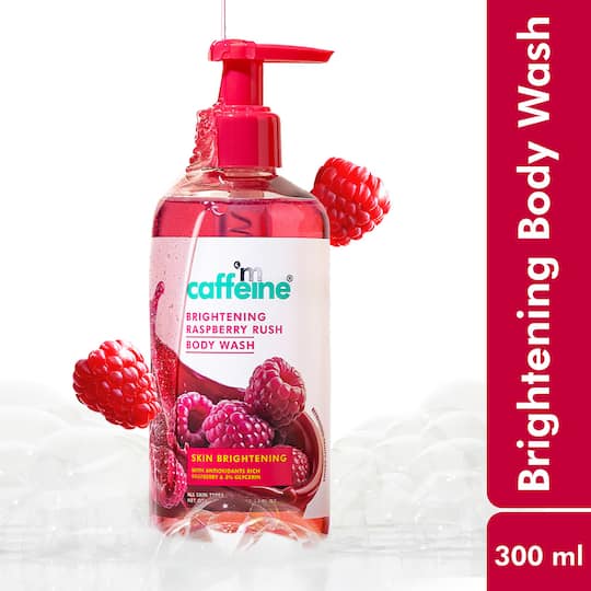 mCaffeine Brightening Raspberry Body Wash, Fruity Raspberry Aroma, Vitamin C Rich & 5% Glycerine (300 ml)