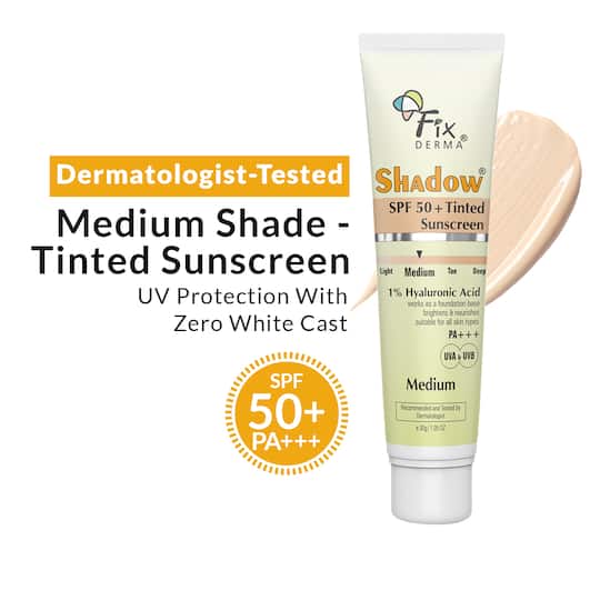Fixderma Shadow Tinted Sunscreen Medium SPF 50 PA+++ - UVA & UVB Protection, All Skin Types (30 g)