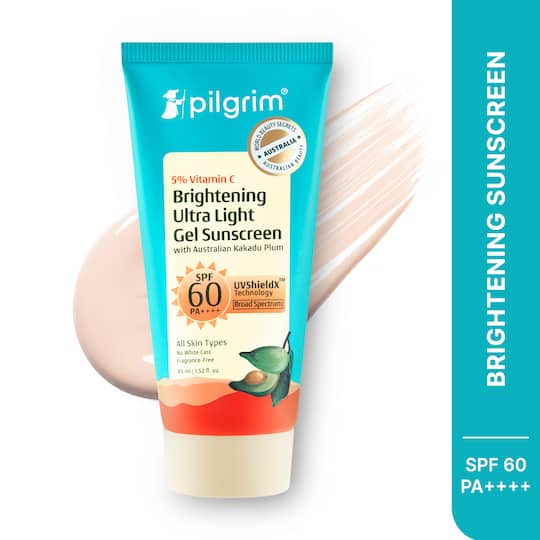 Pilgrim 5% Vitamin C Brightening Light Gel Sunscreen SPF60 PA+++ with Australian Kakadu Plum (45 ml)