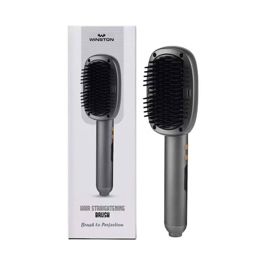 Winston Hair Straightener Brush with Ceramic Coated Anti-Burn Bristles - Grey