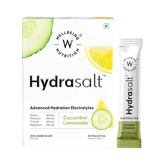 Wellbeing Nutrition HydraSalt Electrolyte Drink Cucumber Lemonade Flavor Pack of 15 (90 g)