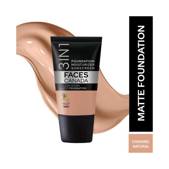 Faces Canada 3In1 All Day Hydra Matte Foundation + Moisturizer + Spf 30 - Caramel Natural 023 (18 ml)