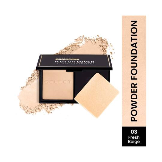 Swiss Beauty Select High On Cover Powder Foundation with Sponge - 3-Fresh Beige (5.5 g)