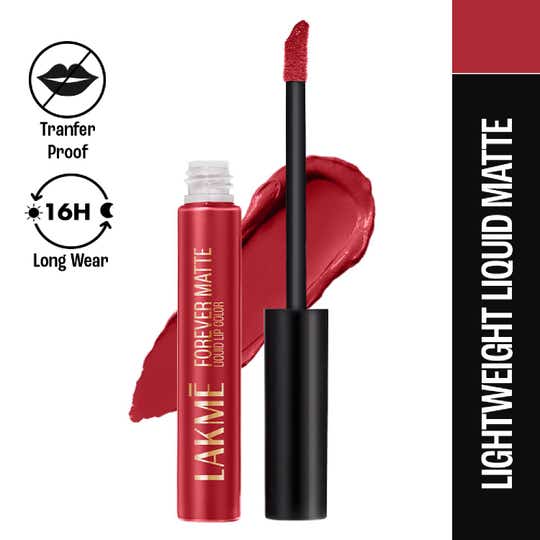 Lakme Forever Matte Liquid Lip 16hr Lipstick Lightweight & Transferproof - Red Velvet (5.6 ml)