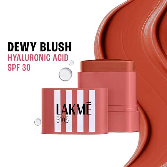 Lakme 9to5 Hya Beach Edit SPF Blush,Creamy Texture, Travelfriendly,Dewy Finish- Off Duty Coral(8.6g)