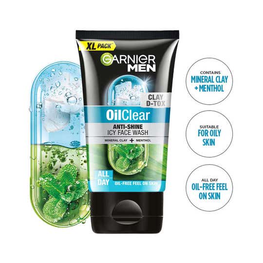 Garnier Men Oil Clear Clay D-Tox Deep Cleansing Icy Face Wash (150g)