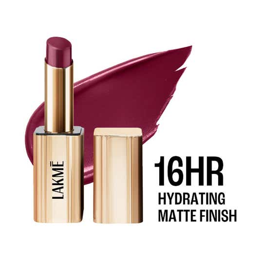 Lakme Bejewel 3D Matte Slim Bullet Lipstick with Vitamin E for Hydrated Lips -  Plum Spell (3.4 g)