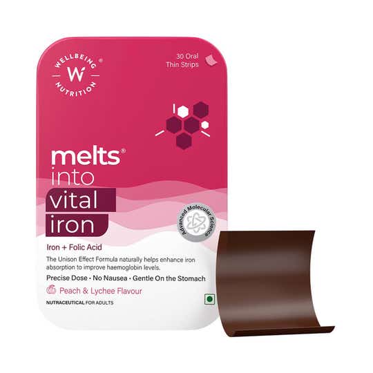 Wellbeing Nutrition Melts Vital Iron 19 mg - Peach & Lychee (30 Oral Strips)