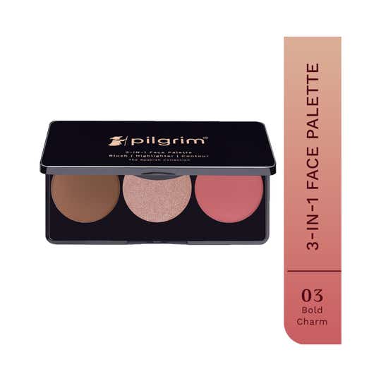 Pilgrim 3-in-1 Face Palette Blush, Highlighter & Contour - Bold Charme (12 g)