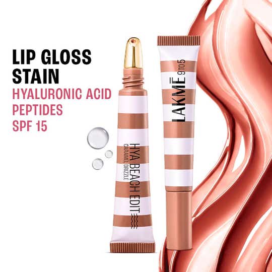Lakme 9to5 Hya Beach Edit Lip Gloss Stain, Hydrating, Long Lasting,SPF 15 - 3 Caramel Drizzle(10 ml)