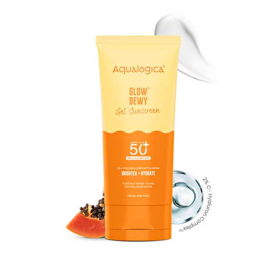 Aqualogica Glow+ Dewy Lightweight Sunscreen Gel SPF 50+ PA++++ with Papaya & Vitamin C (80 g)