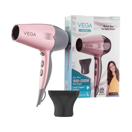 Vega Go Pro 1800-2100W Professional Hair Dryer with 2 Speed/3 Temperature Settings (VHDH-25)
