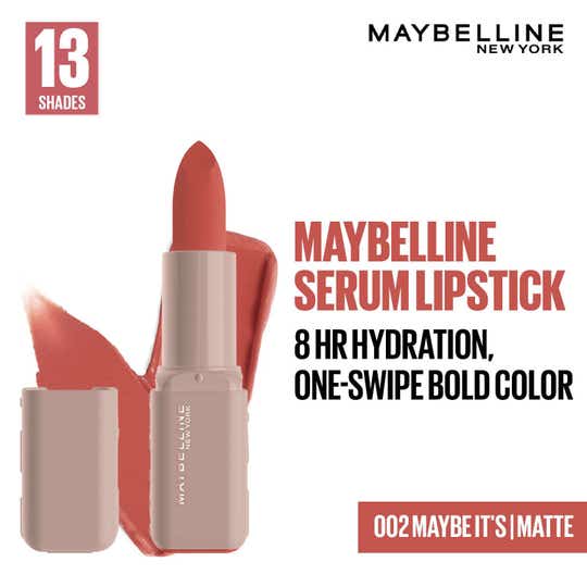 Maybelline New York Serum Lipstick (Matte) 8Hr Hydration + one-swipe bold color - 002 Maybe It's (4.5g)